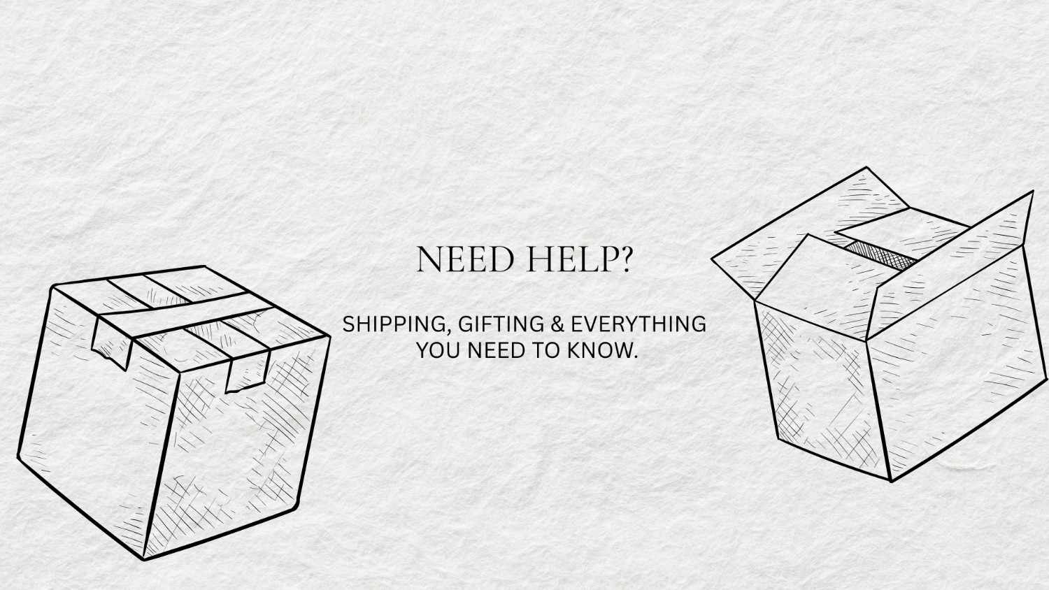 Illustrations of boxes with text about shipping and gifting on a textured gray background