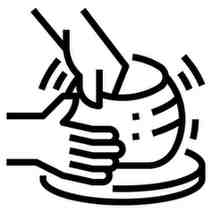 Black and white icon of a hand holding a coconut with a straw.