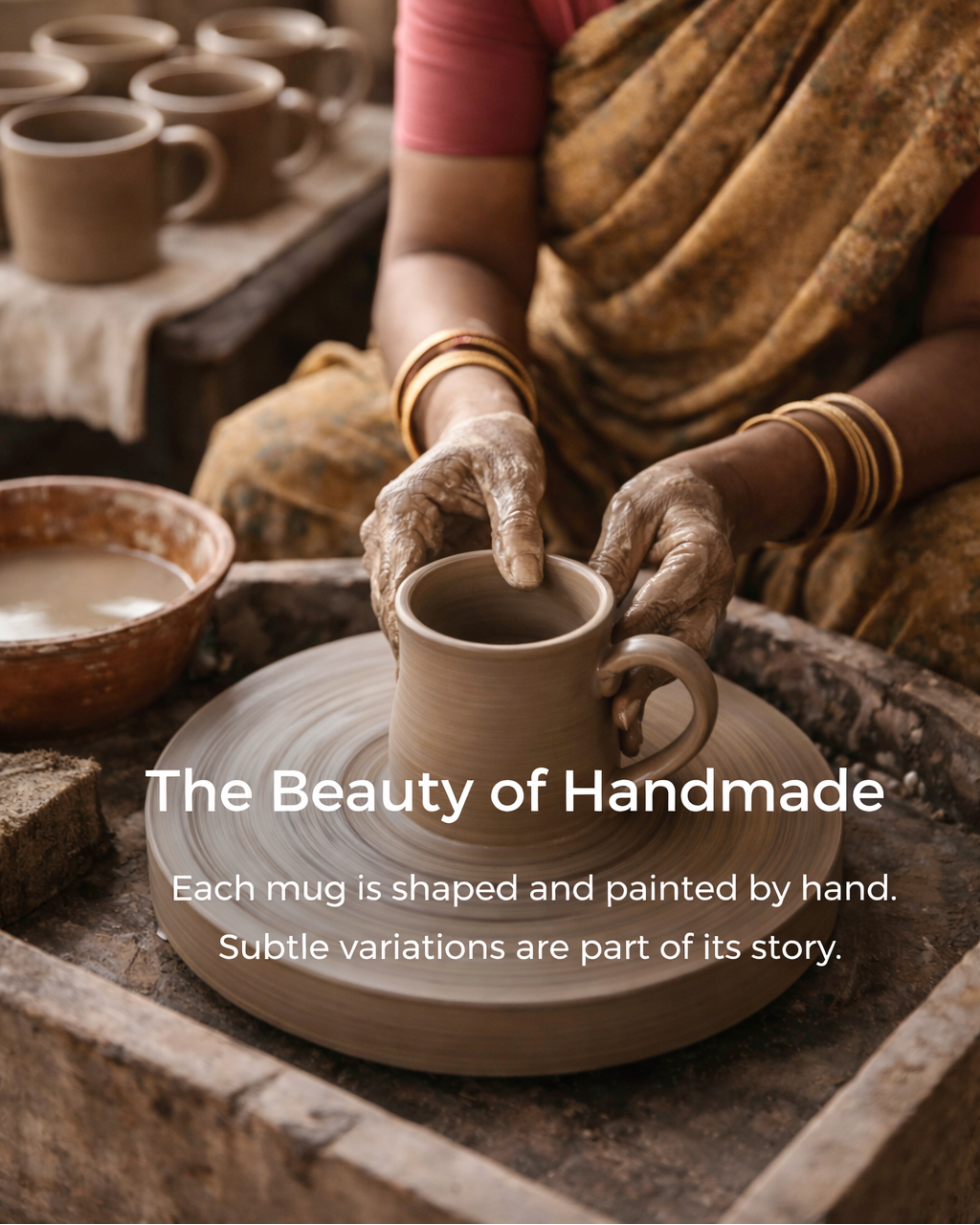 an Indian artisan making mug by hand.